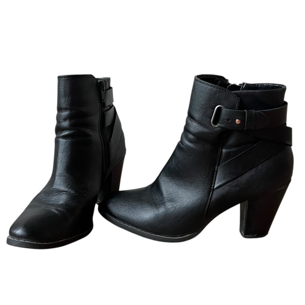 Apt. 9 Black Ankle Boots Size 8.5 – Heeled Booties w/ Buckle Detail Faux Leather